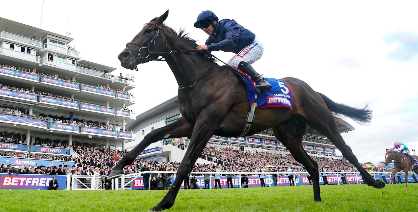 Lambourn from ground-level whilst racing at the 2025 Epsom Derby.