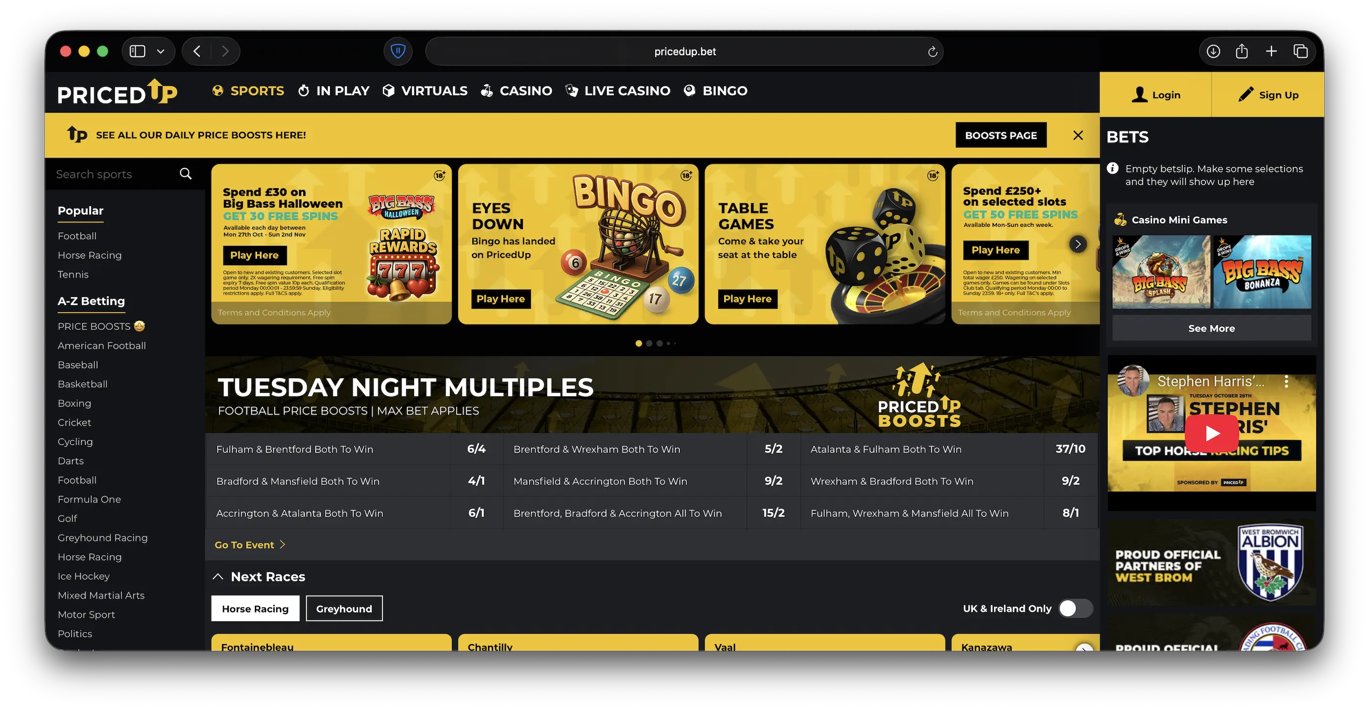 Screenshot of the PricedUp website homepage.